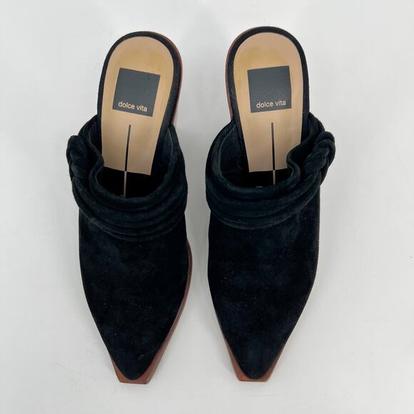 Dolce Vita Sita Mule Size 6.5 Black Suede Leather Pointed Toe Chunky Block Heel - Picture 3 of 11